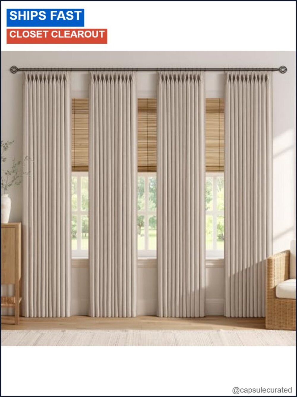 Pinch Pleated Linen Curtains 96 Inch Panels Set Heat-Set Folds Privacy